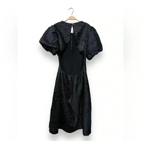 NWT Lisa Says Gah Gwen Black Crinkle Puff Sleeve Open Back Midi Dress Size 3X - Picture 8 of 14